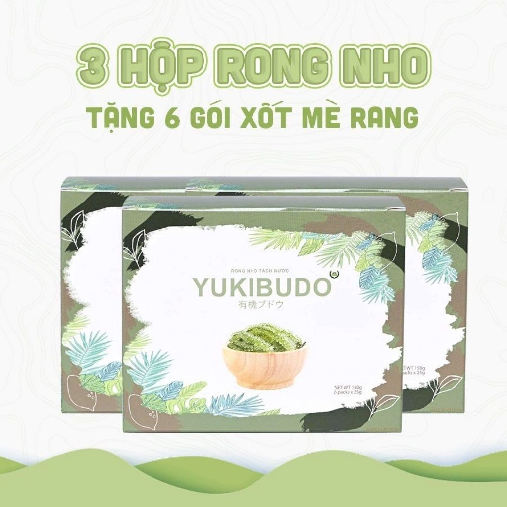 Combo 3 Hộp Rong Nho Tách Nước Yukibudo Tặng Kèm 6 Gói Xốt Mè Rang Kewpie